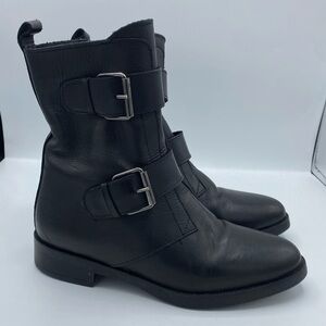 Emanuele Crasto Double Buckle Leather Moto‎ Black Boots Size US 7 EUR 37